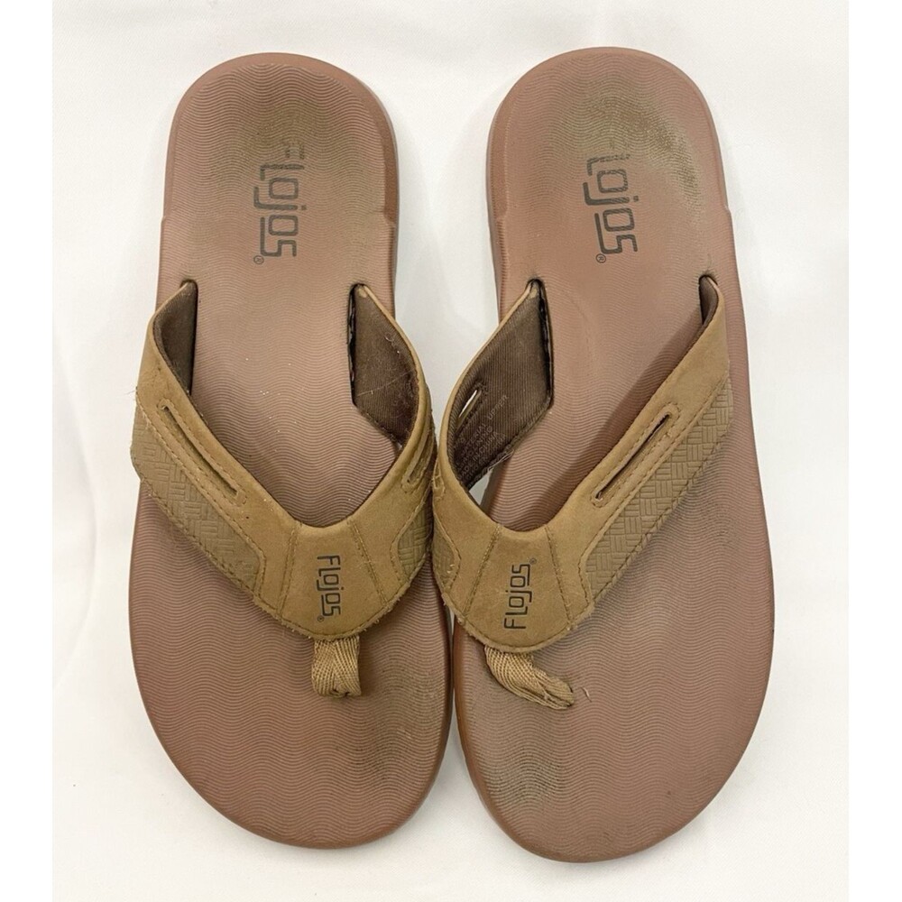 Men's Flojos Flip Flops Size 9 Brown Memory Foam Thongs Sandals Summer Shoes